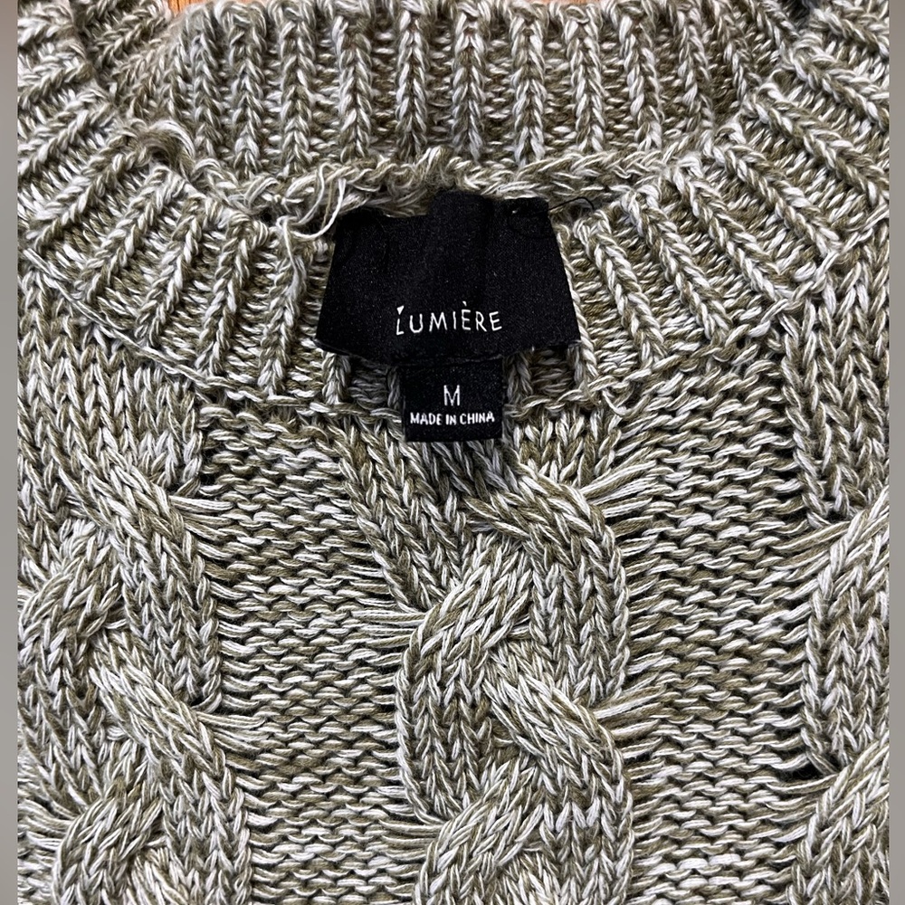 Lumiere Women's Cable Knit Sweater - Olive Green - Picture 5 of 7